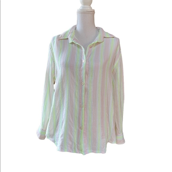 LEMLEM WOMENS LONG SLEEVE STRIPED BLUSH/YELLOW BLOUSE ESTIMATED SIZE LARGE - Picture 7 of 10